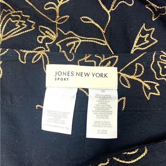JONES New York Black Gold Embroidered A Line Cotton Skirt Sz 10 - Picture 2 of 3